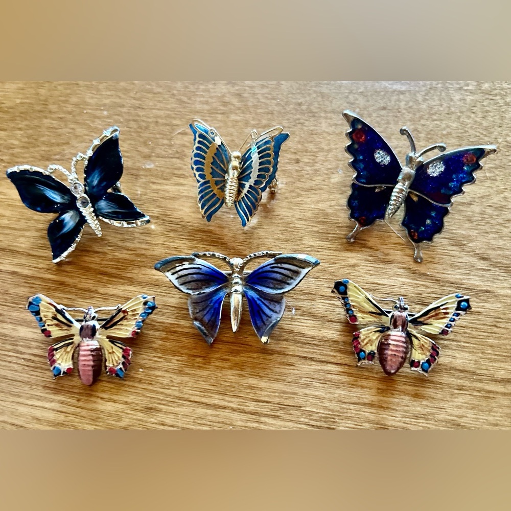 Lot of 6 Vintage Butterfly Brooches